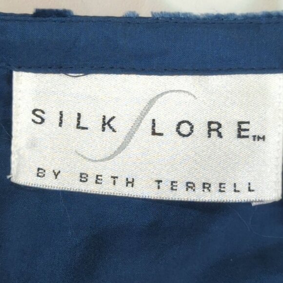 Silk Lore by Beth Terrell Navy Blue Velour/Silk Tunic, Women's Small - Picture 7 of 12